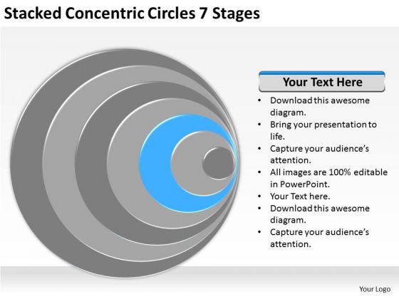 Stacked Concentric Circles 7 Stages Business Plans PowerPoint Slides