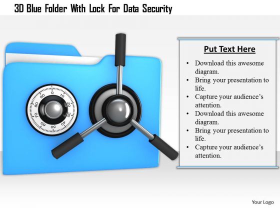 Stock Photo 3d Blue Folder With Lock For Data Security PowerPoint Slide