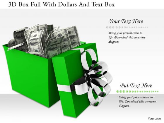Stock Photo 3d Box Full With Dollars And Text Box PowerPoint Slide