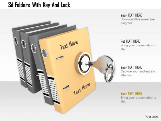 Stock Photo 3d Folders With Key And Lock PowerPoint Slide
