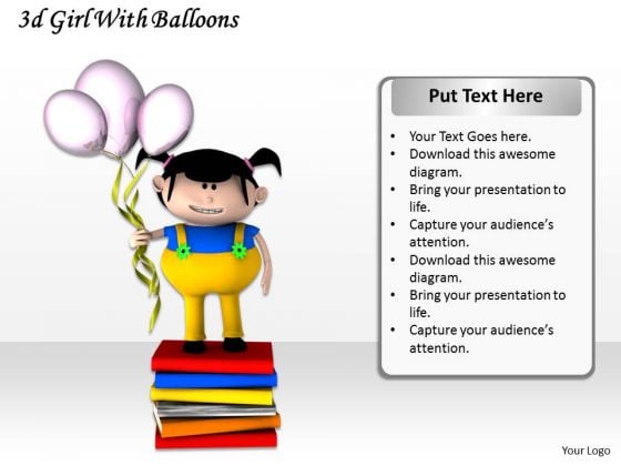 Stock Photo 3d Girl With Balloons And Books PowerPoint Slide Stock Photo 3d Girl With Balloons And Books PowerPoint Slide