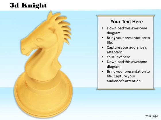 Stock Photo 3d Golden Knight For Chess Game PowerPoint Slide