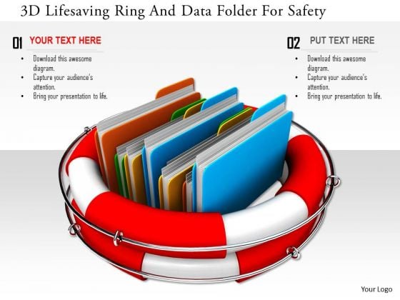 Stock Photo 3d Lifesaving Ring And Data Folder For Safety PowerPoint Slide