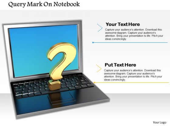 Stock Photo 3d Query Mark On Laptop Pwerpoint Slide