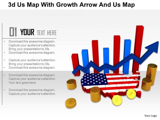 Stock Photo 3d Us Map With Growth Arrow And Us Map PowerPoint Slide Stock Photo 3d Us Map With Growth Arrow And Us Map PowerPoint Slide