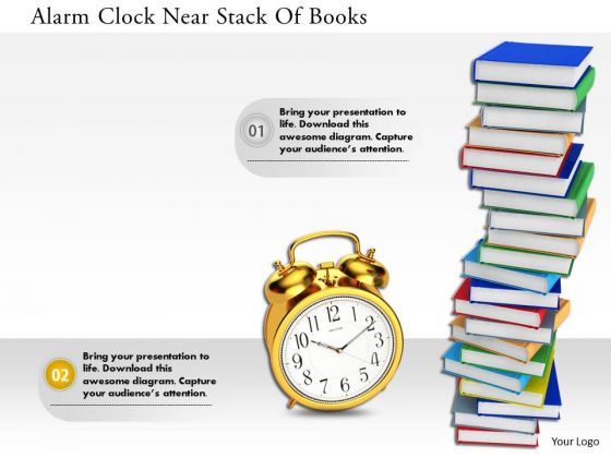 Stock Photo Alarm Clock Near Stack Of Books PowerPoint Slide Stock Photo Alarm Clock Near Stack Of Books PowerPoint Slide