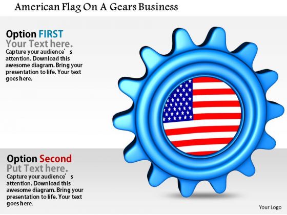 Stock Photo American Flag On A Gears Business PowerPoint Slide