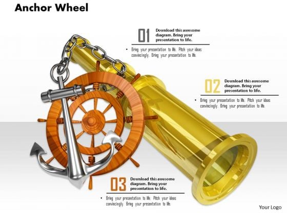 Stock Photo Anchor Wheel And Binocular On White Background PowerPoint Slide Stock Photo Anchor Wheel And Binocular On White Background PowerPoint Slide