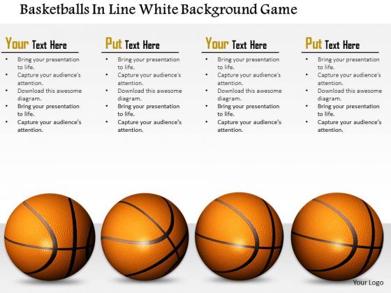 Stock Photo Basketballs In Line White Background Game PowerPoint Slide Stock Photo Basketballs In Line White Background Game PowerPoint Slide