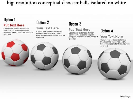 Stock Photo Black Soccer Balls With One Red Ball PowerPoint Slide