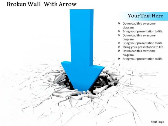 Stock Photo Blue Arrow Cracking The Surface PowerPoint Slide Stock Photo Blue Arrow Cracking The Surface PowerPoint Slide