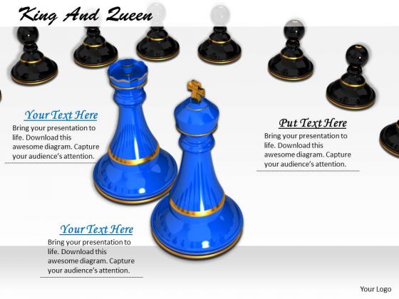 Stock Photo Blue Chess King And Queen With Pawns PowerPoint Slide Stock Photo Blue Chess King And Queen With Pawns PowerPoint Slide