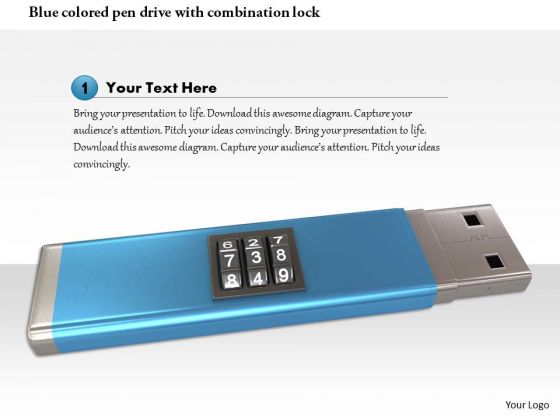 Stock Photo Blue Colored Pen Drive With Combination Lock PowerPoint Slide Stock Photo Blue Colored Pen Drive With Combination Lock PowerPoint Slide
