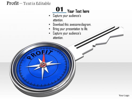 Stock Photo Blue Compass Key Of Profit PowerPoint Slide Stock Photo Blue Compass Key Of Profit PowerPoint Slide