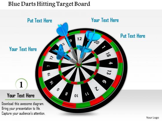 Stock Photo Blue Darts Hitting Target Board PowerPoint Slide Stock Photo Blue Darts Hitting Target Board PowerPoint Slide