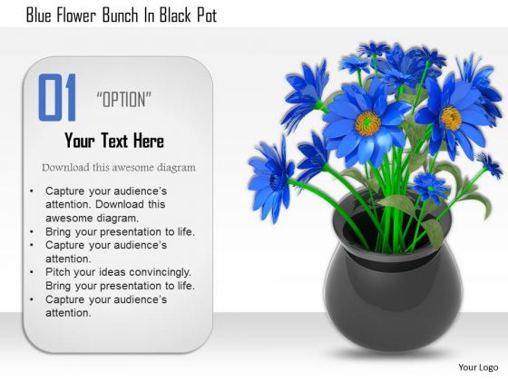 Stock Photo Blue Flower Bunch In Black Pot PowerPoint Slide Stock Photo Blue Flower Bunch In Black Pot PowerPoint Slide