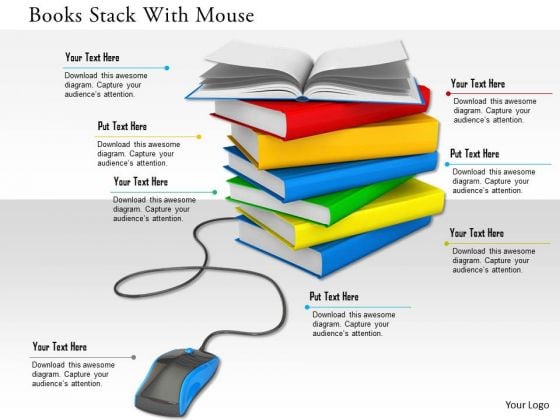 Stock Photo Books Stack With Mouse PowerPoint Slide Stock Photo Books Stack With Mouse PowerPoint Slide