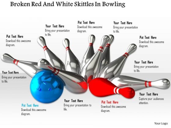 Stock Photo Bowling Ball Hitting Red And Silver Pins PowerPoint Slide Stock Photo Bowling Ball Hitting Red And Silver Pins PowerPoint Slide