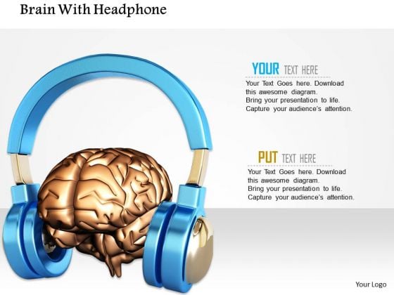 Stock Photo Brain With Headphone PowerPoint Slide Stock Photo Brain With Headphone PowerPoint Slide