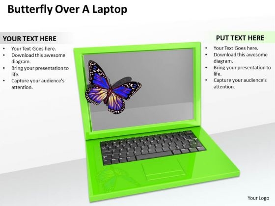 Stock Photo Butterfly On Green Laptop PowerPoint Slide Stock Photo Butterfly On Green Laptop PowerPoint Slide