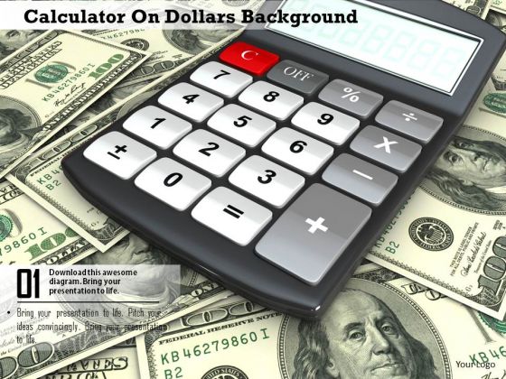 Stock Photo Calculator On Dollars Background PowerPoint Slide Stock Photo Calculator On Dollars Background PowerPoint Slide
