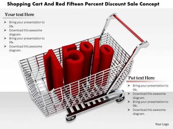 Stock Photo Cart With 15 Percent Discount Sale Concept PowerPoint Slide