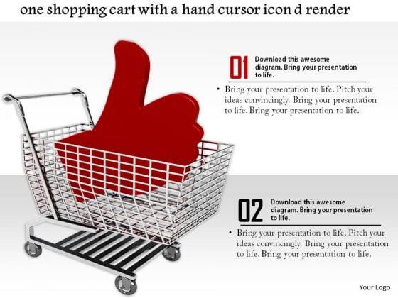 Stock Photo Cart With Red Thumbs Up Symbol Hand Cursor PowerPoint Slide