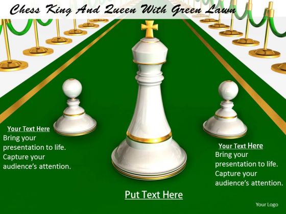Stock Photo Chess King And Queen With Green Lawn PowerPoint Template Stock Photo Chess King And Queen With Green Lawn PowerPoint Template