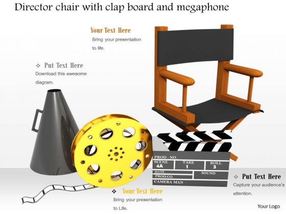 Stock Photo Clapboard Megaphone With Director Chair PowerPoint Slide Stock Photo Clapboard Megaphone With Director Chair PowerPoint Slide
