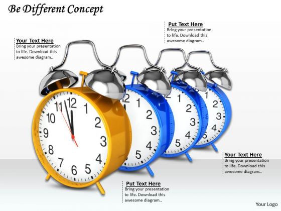 Stock Photo Clocks In Queue With Be Different Concept PowerPoint Slide
