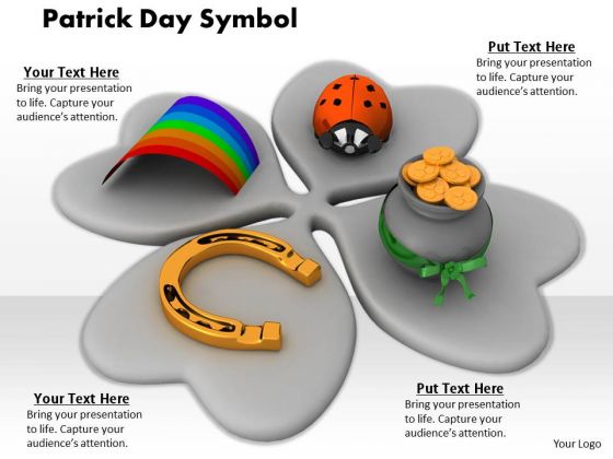 Stock Photo Clover Leaf With Patricks Day Symbols PowerPoint Slide Stock Photo Clover Leaf With Patricks Day Symbols PowerPoint Slide