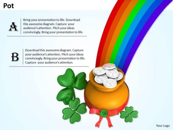 Stock Photo Clover Leaf With Pot And Rainbow PowerPoint Slide Stock Photo Clover Leaf With Pot And Rainbow PowerPoint Slide