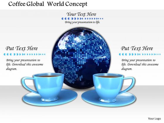 Stock Photo Coffee Cups With Globe PowerPoint Slide Stock Photo Coffee Cups With Globe PowerPoint Slide