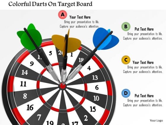 Stock Photo Colorful Darts On Target Board PowerPoint Slide Stock Photo Colorful Darts On Target Board PowerPoint Slide