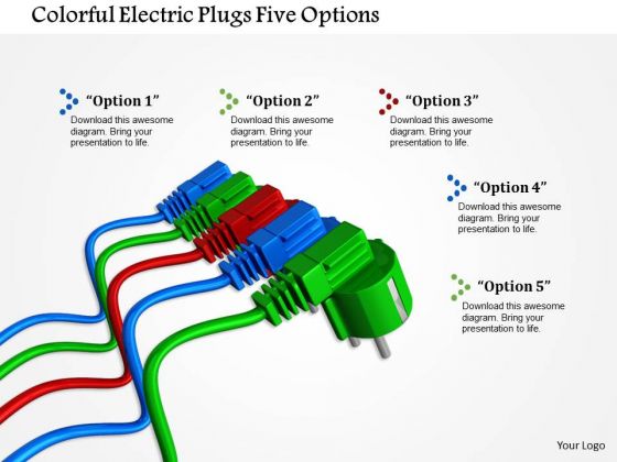 Stock Photo Colorful Electric Plugs Five Options PowerPoint Slide Stock Photo Colorful Electric Plugs Five Options PowerPoint Slide