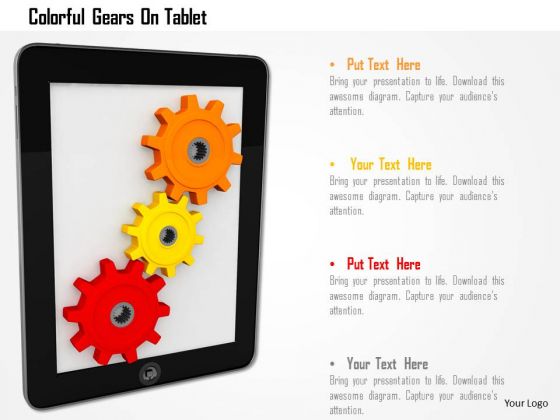 Stock Photo Colorful Gears On Tablet PowerPoint Slide Stock Photo Colorful Gears On Tablet PowerPoint Slide