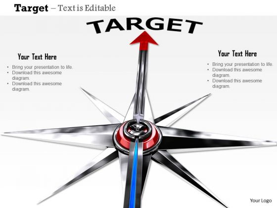 Stock Photo Compass Arrow On Target PowerPoint Slide