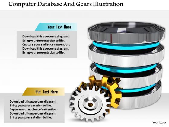 Stock Photo Computer Database And Gears Illustration PowerPoint Slide
