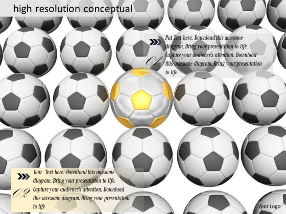 Stock Photo Conceptual Black Soccer Balls With One Yellow Ball PowerPoint Slide Stock Photo Conceptual Black Soccer Balls With One Yellow Ball PowerPoint Slide
