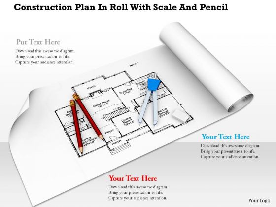 Stock Photo Construction Plan With Drawing Tools PowerPoint Slide Stock Photo Construction Plan With Drawing Tools PowerPoint Slide