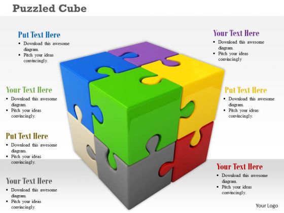 Stock Photo Cube With Multicolor Puzzles PowerPoint Slide