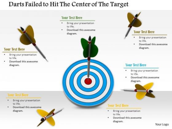 Stock Photo Darts Failed To Hit Target With One On The Bulls Eye PowerPoint Slide