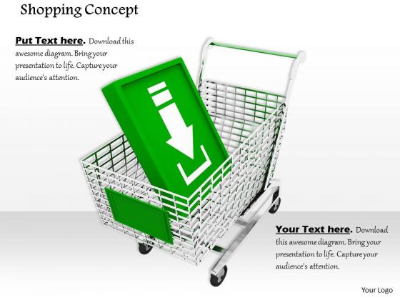 Stock Photo Download Arrow Icon In Shopping Cart PowerPoint Slide