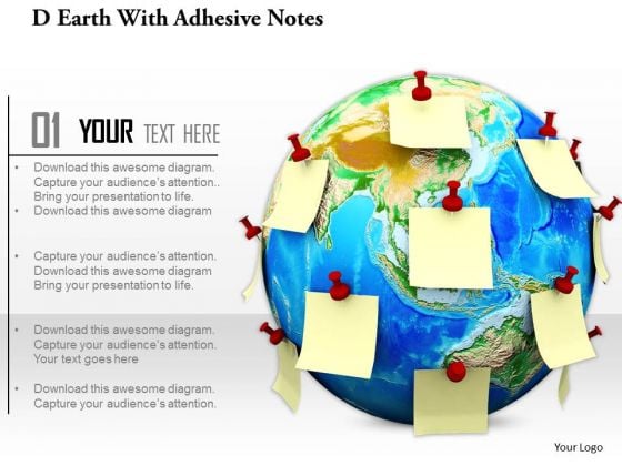 Stock Photo Earth Globe With Notes Pined On It For Globalization PowerPoint Slide Stock Photo Earth Globe With Notes Pined On It For Globalization PowerPoint Slide