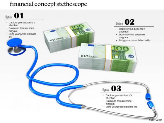 Stock Photo Financial Concept Stethoscope With Euro Note Bundles PowerPoint Slide Stock Photo Financial Concept Stethoscope With Euro Note Bundles PowerPoint Slide