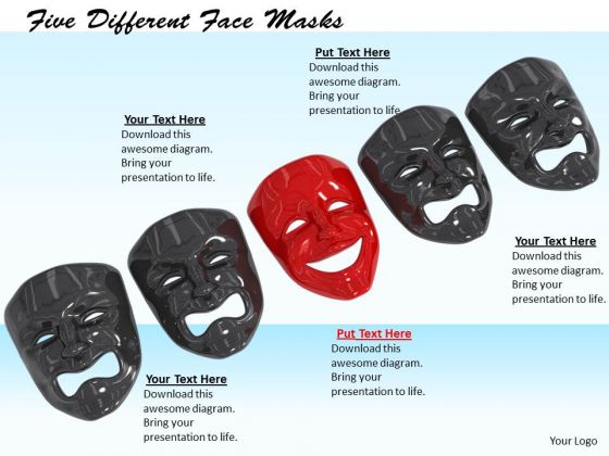 Stock Photo Five Different Face Masks PowerPoint Template Stock Photo Five Different Face Masks PowerPoint Template