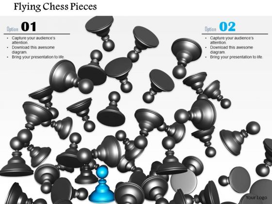 Stock Photo Flying Chess Pawns With One Blue Pawn PowerPoint Slide