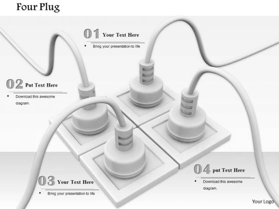Stock Photo Four Electricity Plugs In Socket Teamwork Concept PowerPoint Slide