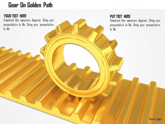 Stock Photo Gear On Golden Path PowerPoint Slide Stock Photo Gear On Golden Path PowerPoint Slide