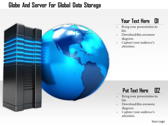 Stock Photo Globe And Server For Global Data Storage PowerPoint Slide Stock Photo Globe And Server For Global Data Storage PowerPoint Slide